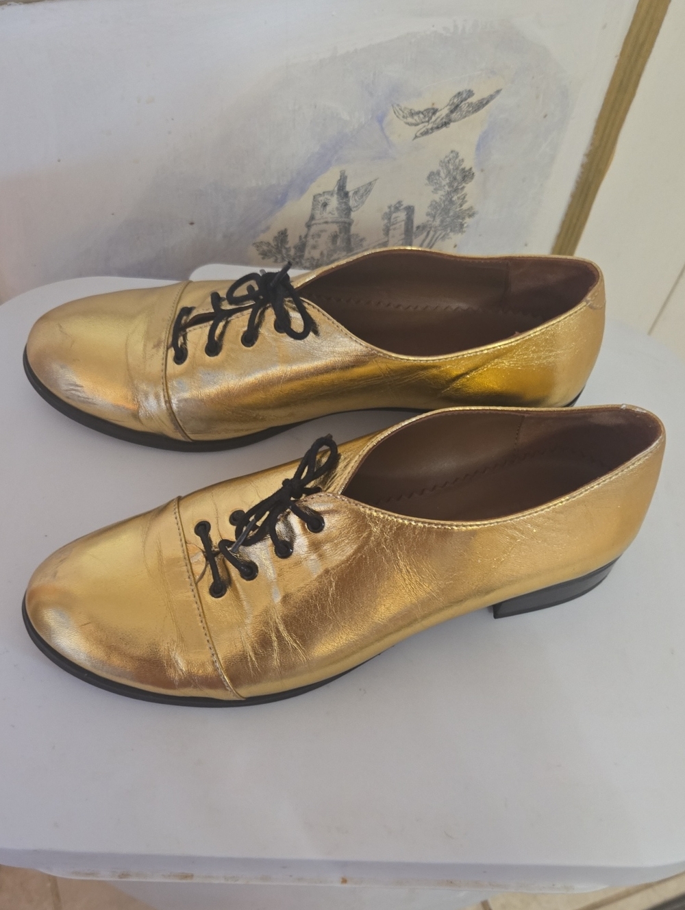 Gold Leather Preppy Gatsby Oxford Loafers Handcrafted In England  Brand Julia Bo